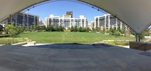 Buildings at Turner Park with green space and a pavilion